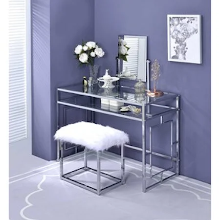 Contemporary Vanity Set with Faux Fur Bench